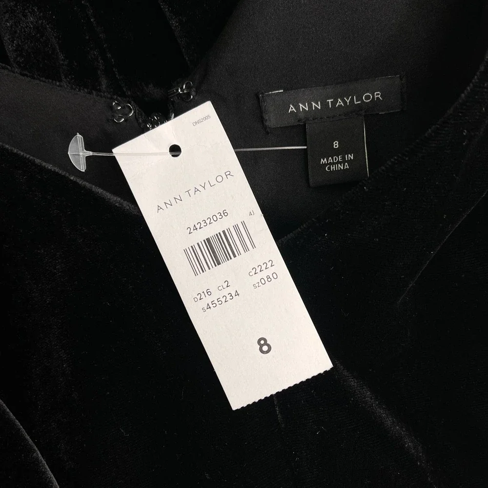 ANN TAYLOR Velvet Short Sleeve V-neck Dress Black 8 NWT - Picture 14 of 14